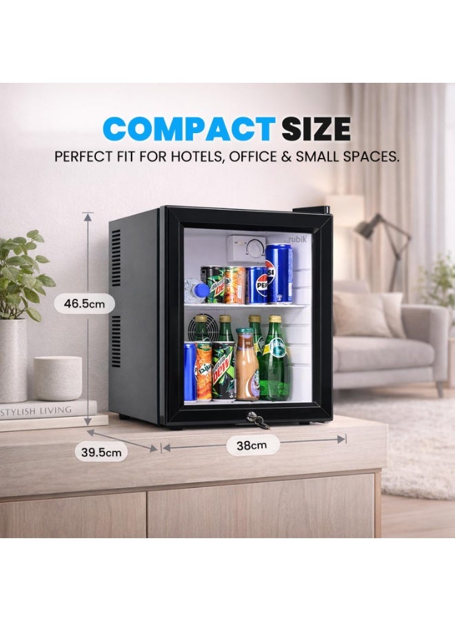 Rubik ثلاجة صغيرة مع قفل مفتاح، باب زجاجي تيار متردد 220 فولت، مبرد مشروبات للأطعمة والمشروبات والعناية بالبشرة، رائع للاستخدام في المنزل والمكتب والفندق (سعة 30 لتر) - Image 3